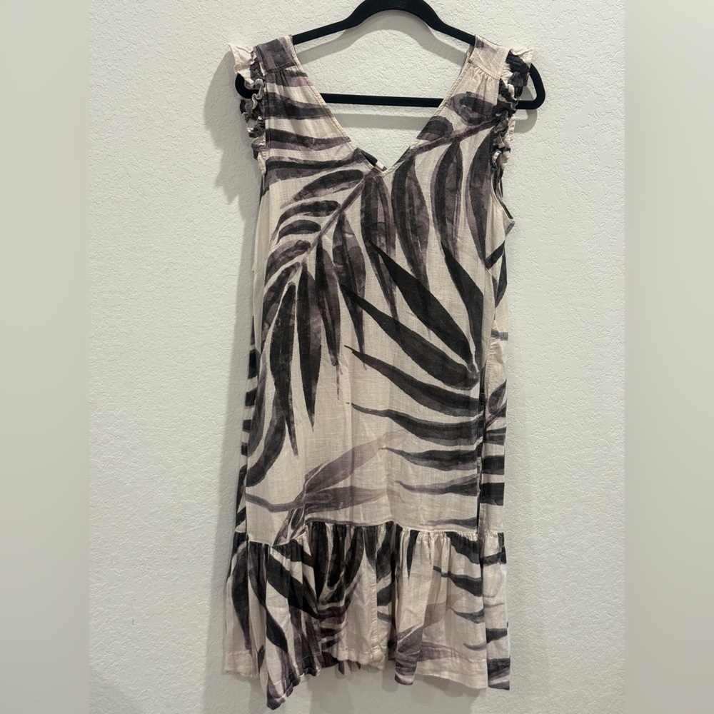 Next Black and Cream Leaf Print Mini Dress‎